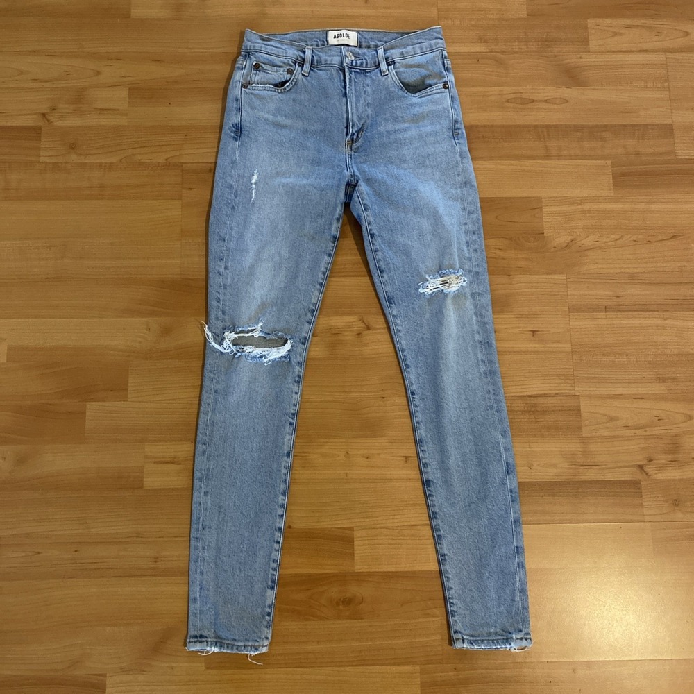 Agolde Sophie Skinny Distressed Light Blue Jeans Size 25‎